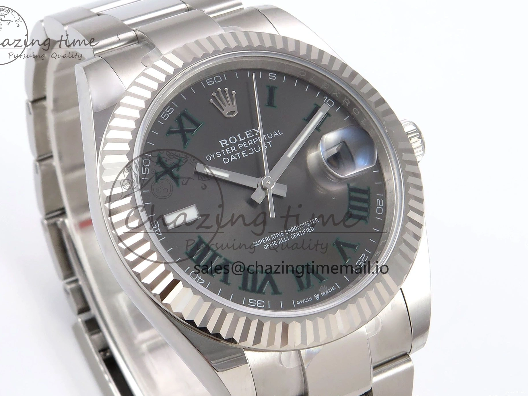 0509 GoodFit DateJust 41 126334 EWEF Best Edition Gray Dial Green Roman on Oyster Bracelet A 1054